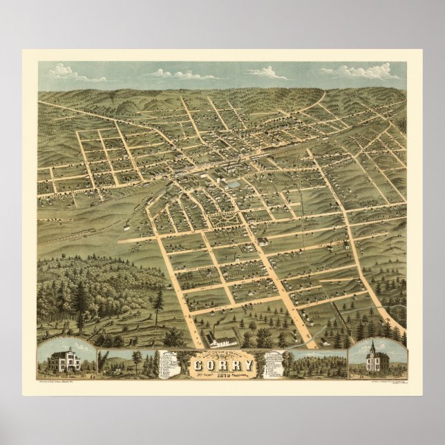 Corry, PA Panoramic Map - 1870 Poster (Front)