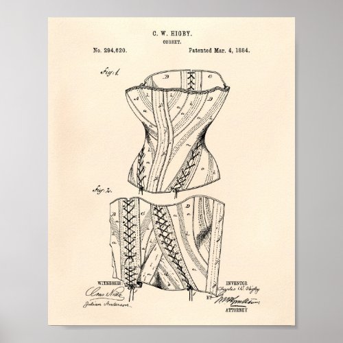 Corset 1884 Patent Art Old Peper Poster