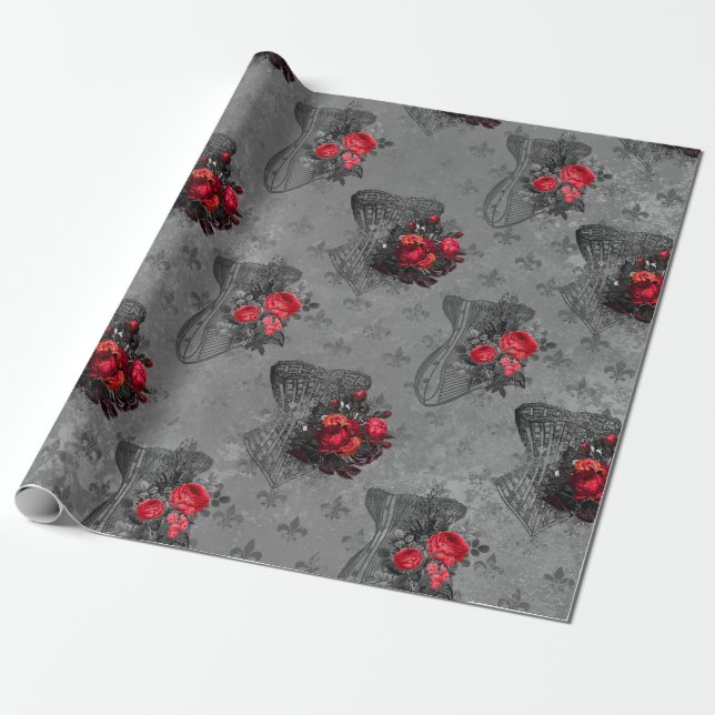 Corset and Red Rose Wrapping Paper (Unrolled)