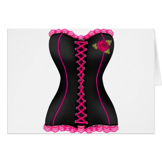 Corset Black Pink rose Cards (Front Horizontal)