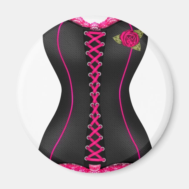 Corset Black Pink rose Magnet (Front)