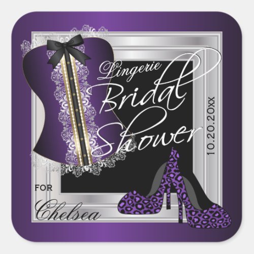 Corset Bridal Shower _ Lingerie  Purple Square Sticker
