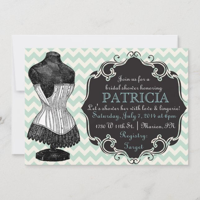 Corset Chevron Bridal Shower Lingerie Invitation (Front)