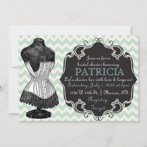 Corset Chevron Bridal Shower Lingerie Invitation