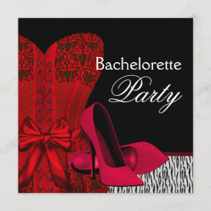 Corset High Heels Red Zebra Bachelorette Party Invitation