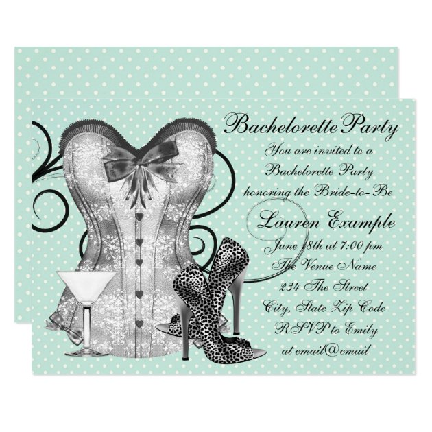 Corset Martini Teal Blue Bachelorette Party Invitation