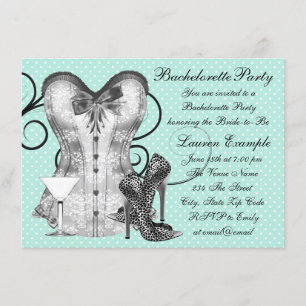Corset Martini Teal Blue Bachelorette Party Invitation