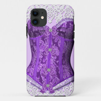 Corset Purple Mauve White Lace Damask Floral iPhone 11 Case