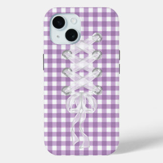 Corset Ribbon Lacing On Gingham iPhone 15 Case