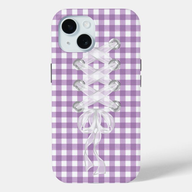 Corset Ribbon Lacing On Gingham Case-Mate iPhone Case (Back)