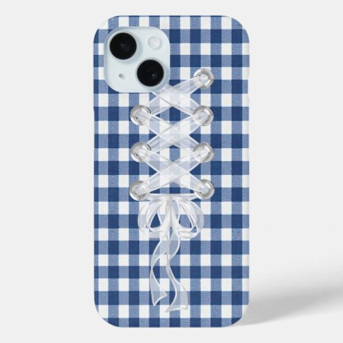 Corset Ribbon Lacing On Gingham iPhone 15 Case