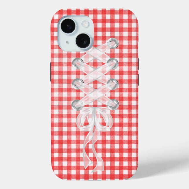 Corset Ribbon Lacing On Gingham Case-Mate iPhone Case (Back)