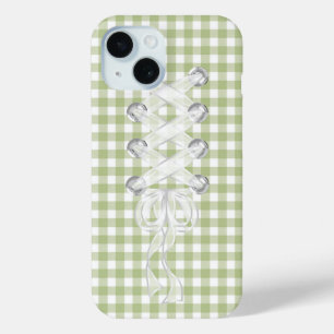 Corset Ribbon Lacing On Gingham iPhone 15 Case