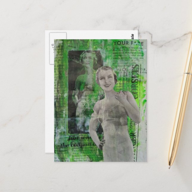 Corsets Retro Woman Mixed media collage Postcard (Front/Back In Situ)