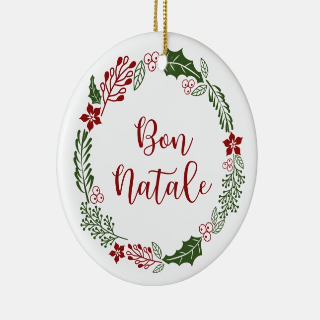 Corsican Merry Christmas Wreath, Bon Natale Ceramic Ornament (Right)