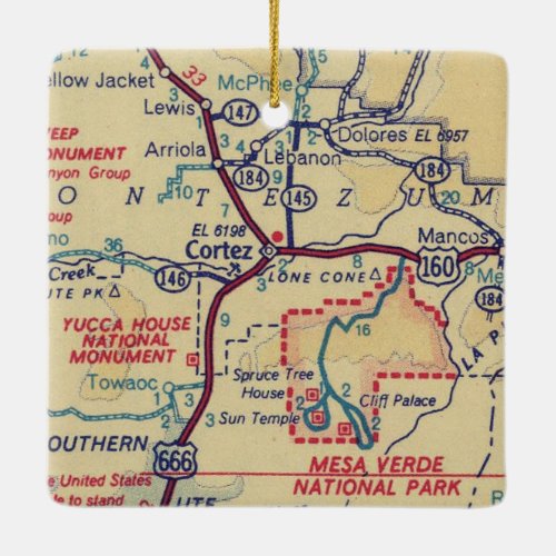 Cortez CO Vintage Map Ceramic Ornament