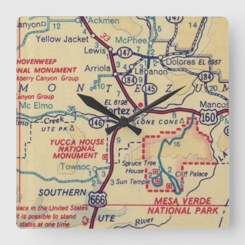 Cortez Colorado Vintage Map Square Wall Clock