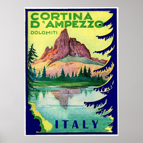 Cortina D Ampezzo Dolomiti Alps Italy vintage Poster