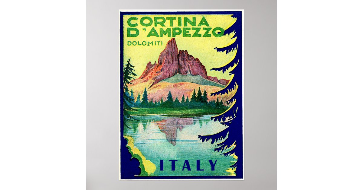 Cortina D' Ampezzo, Dolomiti Alps, Italy, vintage Poster ...