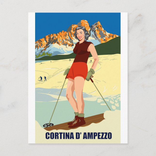 Cortina D' Ampezzo Ski Girl Postcard (Front)