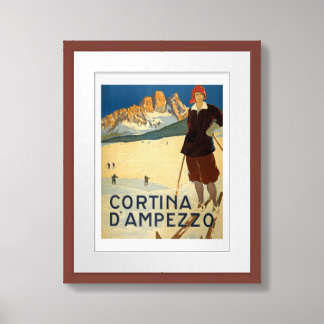 Cortina D'Ampezzo, Italy, Retro Travel, Ski, Alps Framed Art