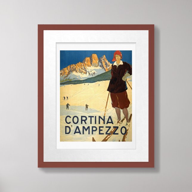 Cortina D'Ampezzo, Italy, Retro Travel, Ski, Alps Framed Art (Framed Front)