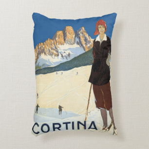 Cortina d'Ampezzo, Italy, Vintage Travel Ski Alps Accent Pillow