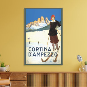 Cortina d'Ampezzo, Italy, Vintage Travel Ski Alps Canvas Print
