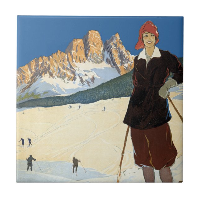 Cortina d'Ampezzo, Italy, Vintage Travel Ski Alps Ceramic Tile (Front)