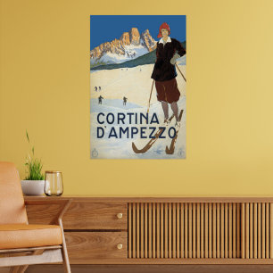 Cortina d'Ampezzo, Italy, Vintage Travel Ski Alps Poster