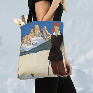 Cortina d'Ampezzo, Italy, Vintage Travel Ski Alps Tote Bag