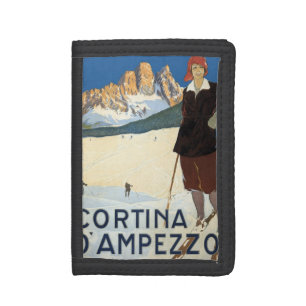 Cortina d'Ampezzo, Italy, Vintage Travel Ski Alps Tri-fold Wallet