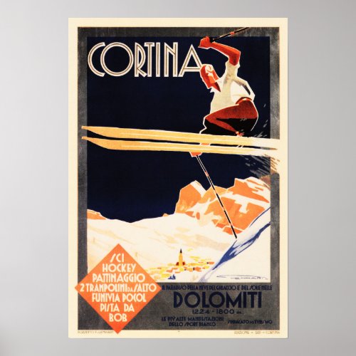 CORTINA Dolomiti for SKIING Vintage ENIT Italy Poster