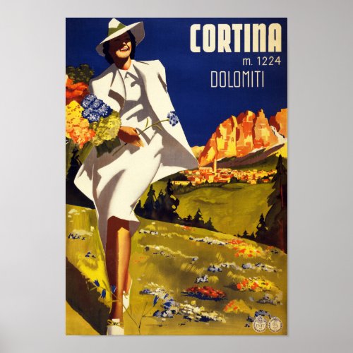 Cortina Dolomiti Italy Vintage Poster Restored