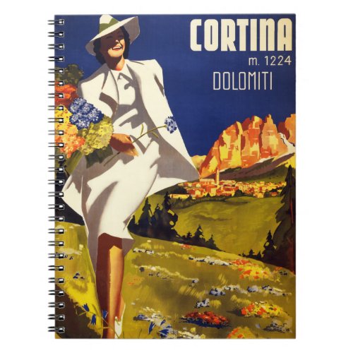 Cortina Dolomiti Italy Vintage Poster Restored Notebook