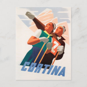 Cortina, Italy Snow Skiing Vintage Travel Postcard