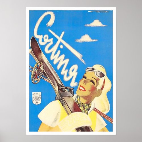 Cortina Italy vintage travel Poster