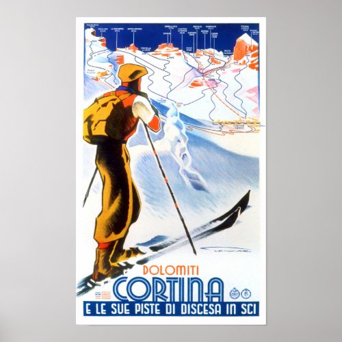 Cortina Italy vintage travel Poster