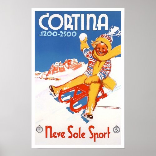 Cortina Italy vintage travel Poster