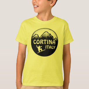 Cortina Italy yellow snowboard art boys tee