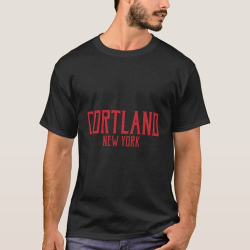 Cortland New York Vintage Text Red Print T_Shirt