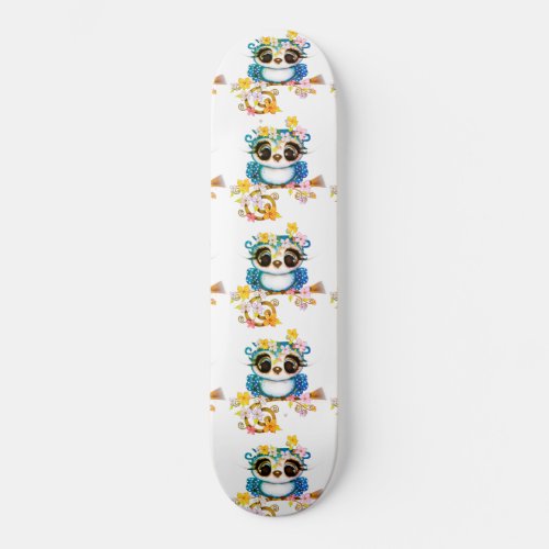 Coruja Azul Com Flores Skateboard