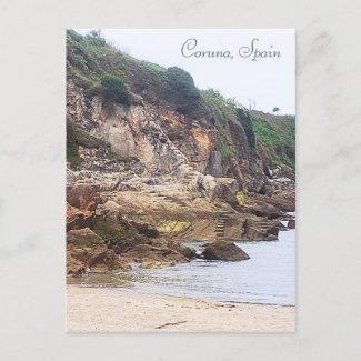 Coruna, Spain | Sandy Beach Inlet And Rocky Cliff