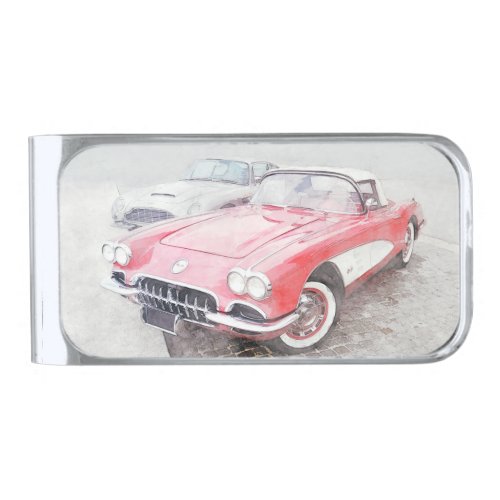 Corvette Digital Painting Silver Finish Money Clip