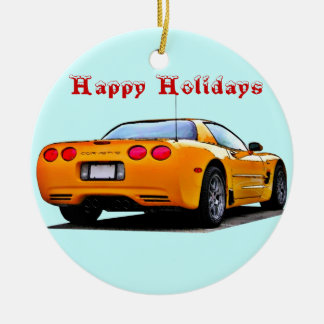 Corvette Happy Holidays Ceramic Ornament