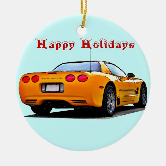 Corvette Happy Holidays Ceramic Ornament (Front)