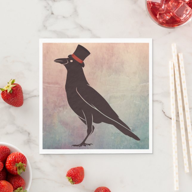 Corvids - Tophat Blackbird Raven Napkins (Insitu)