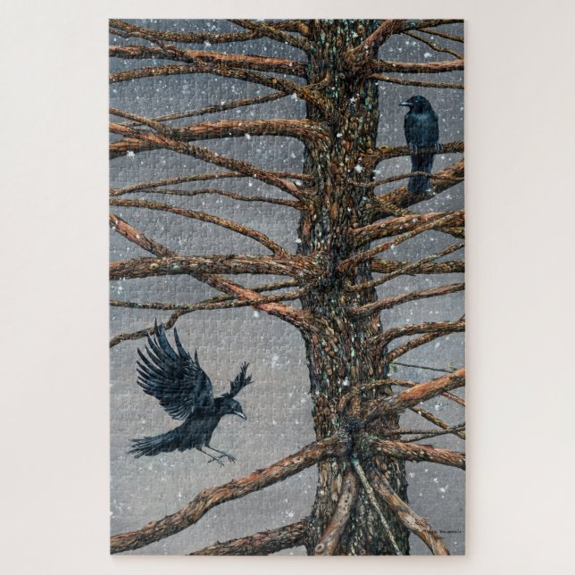 Corvus Corvidae and the Cedar Jigsaw Puzzle (Vertical)