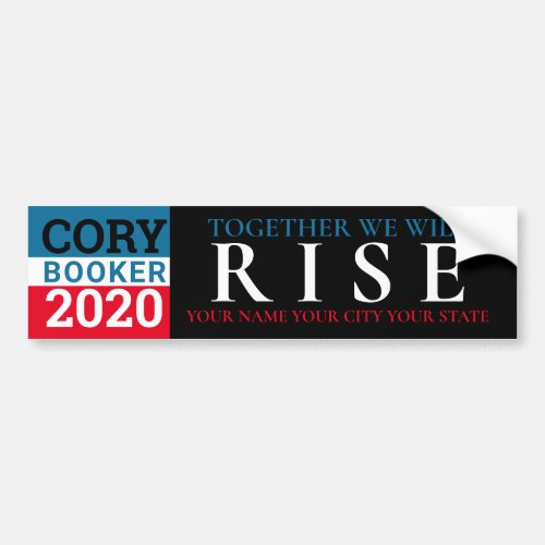 Cory Booker 2020 Exclusive Together We Will Rise Bumper Sticker