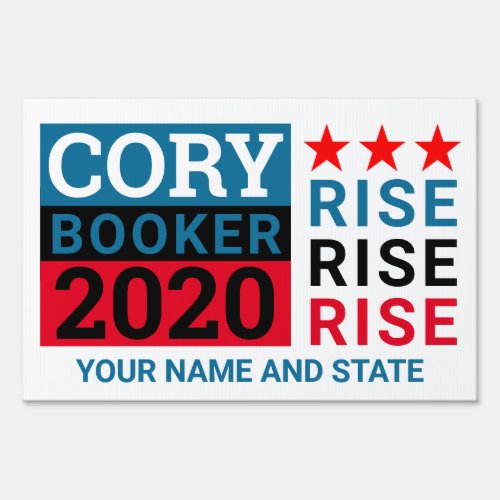 Cory Booker 2020 RISE With Stars Political Sign
